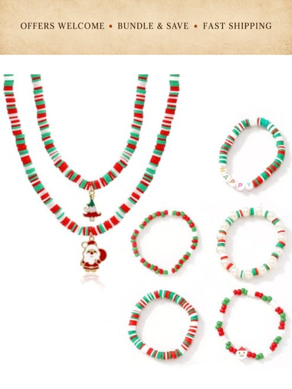 Christmas Jewelry Set for Women Necklace Earrings Bracelet Ring Holiday Gift